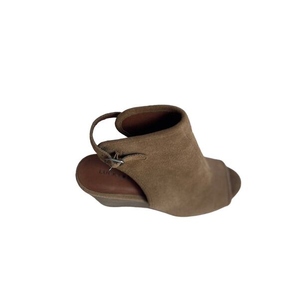 Lucky Brand Lisza Tan Suede Slingback Open Toe Bootie Wedge 8.5 - Picture 7 of 10